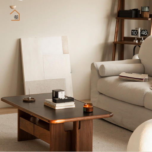 TIBO, Bàn trà phong cách Japandi sang trọng, BT_012, 100x50x40cm, Plywood phủ veneer, Nội thất Nhà trên cao