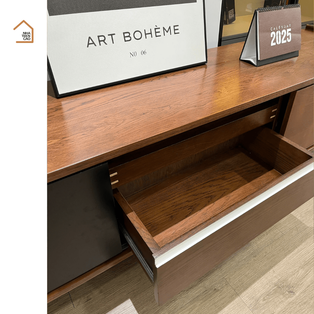 TENO, Kệ tivi thiết kế sang trọng, TTV_090, 180x40x50cm, Gỗ cao su phủ Veneer, Nội thất Nhà trên cao