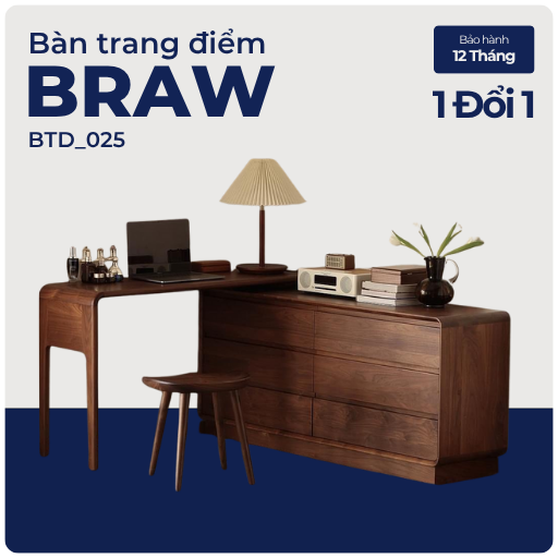 BRAW, Bàn làm việc kết hợp bàn trang điểm 6 hộc, BTD_025, 120x40x75cm, Plywood phủ sơn 2K, Nội thất Nhà Trên Cao