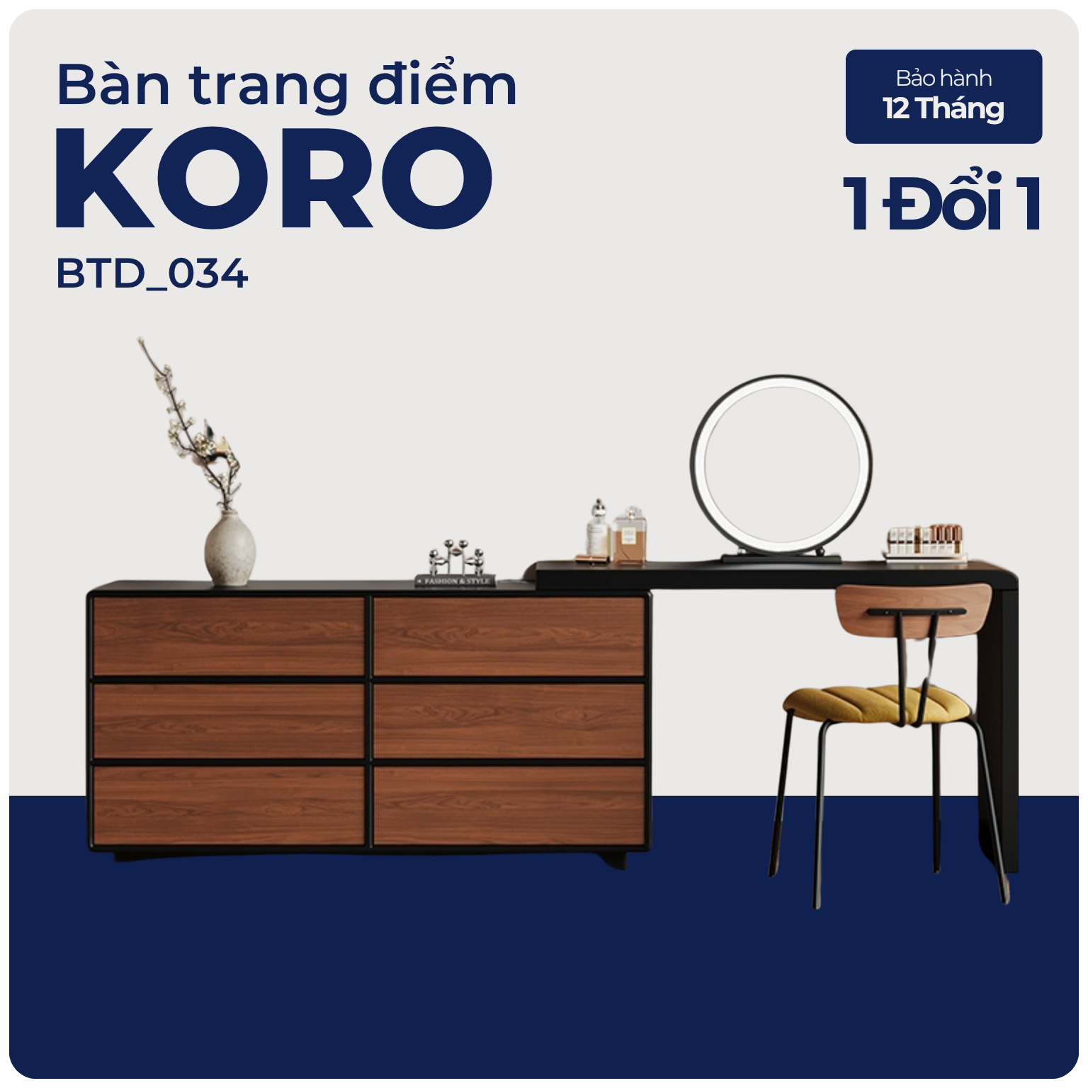 KORO, Bàn trang điểm kết hợp bàn làm việc 6 hộc, BTD_034, 120x40x75cm, Plywood phủ Melamine, Nội thất Nhà Trên Cao