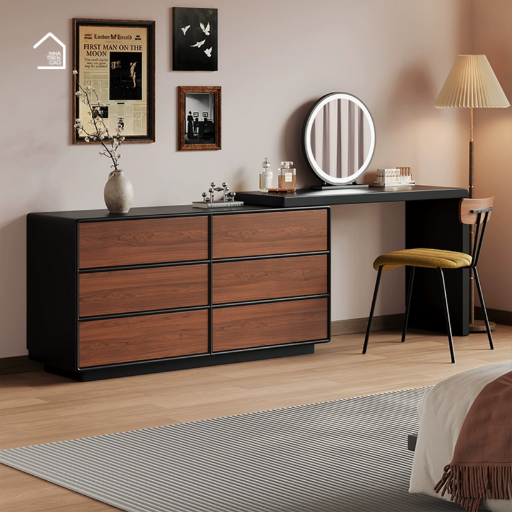 KORO, Bàn trang điểm kết hợp bàn làm việc 6 hộc, BTD_034, 120x40x75cm, Plywood phủ Melamine, Nội thất Nhà Trên Cao