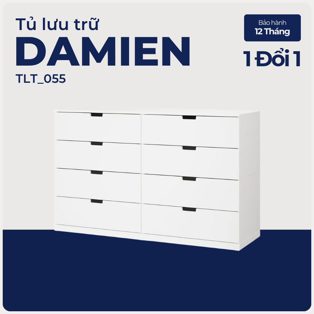 DAMIEN, Tủ lưu trữ, trang trí 8 ngăn kéo, TLT_055, 160x40x100cm, Nội thất Nhà trên cao