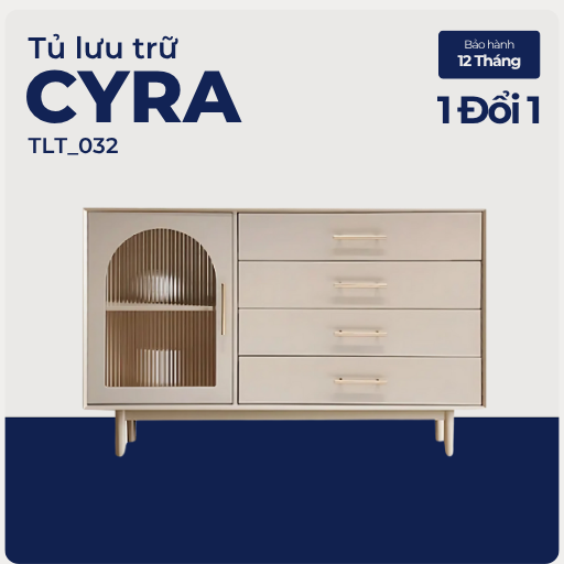 CYRA, Tủ lưu trữ phong cách hiện đại, TLT_032, 120x40x80cm, Gỗ MDF phủ sơn 2K, Nội thất Nhà trên cao