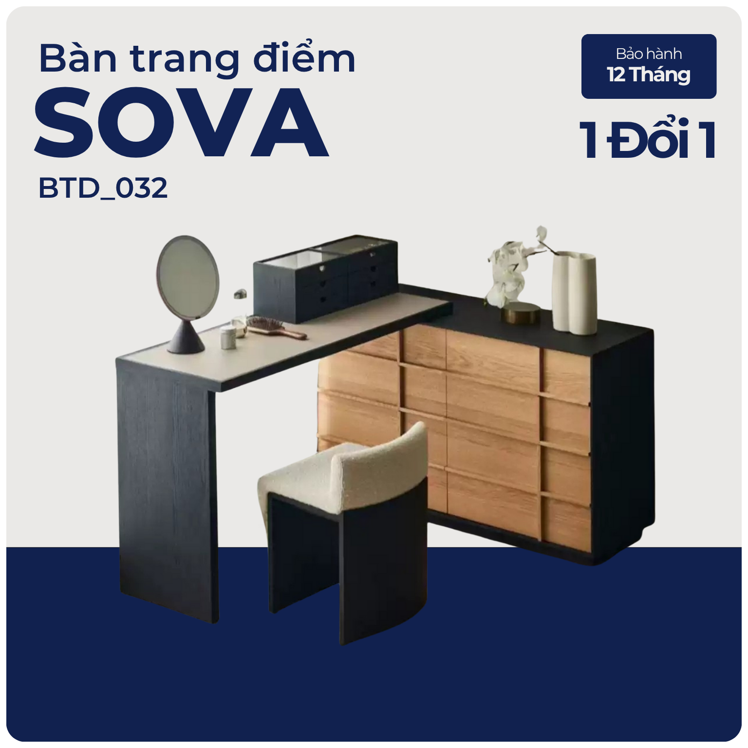 SOVA, Bàn trang điểm kết hợp bàn làm việc hiện đại, BTD_032, 120x40x75cm, Nội thất Nhà Trên Cao