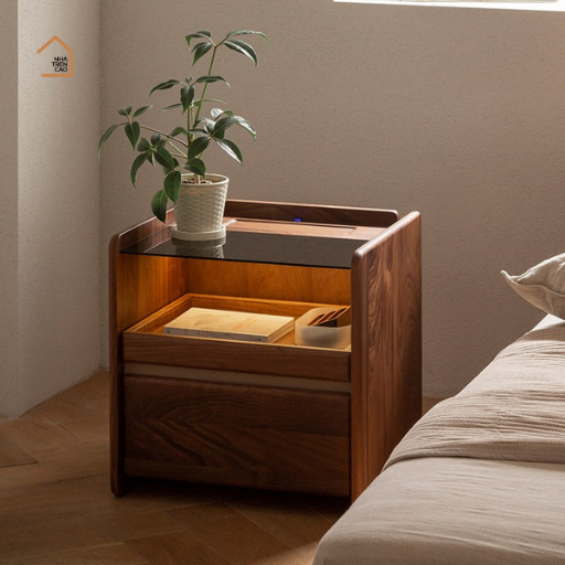 ZARA, Tủ đầu giường sang trọng, TDG_009, 45x40x50cm, Plywood phủ Veneer, Nội thất Nhà trên cao