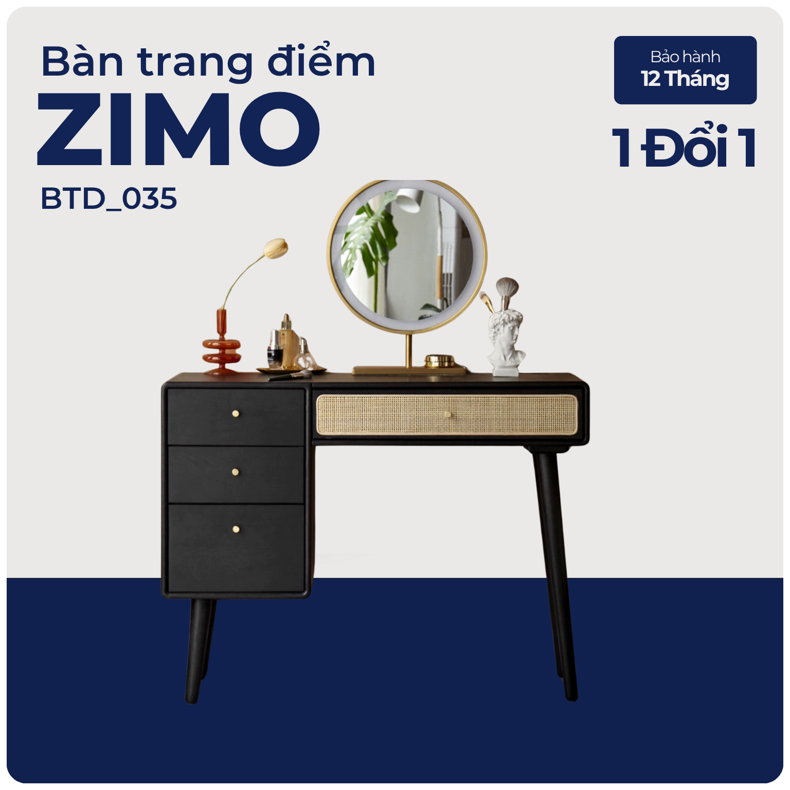 ZIMO, Bàn trang điểm nhỏ gọn hiện đại, BTD_035, 100x40x75cm, Plywood phủ Veneer, Nội thất Nhà Trên Cao
