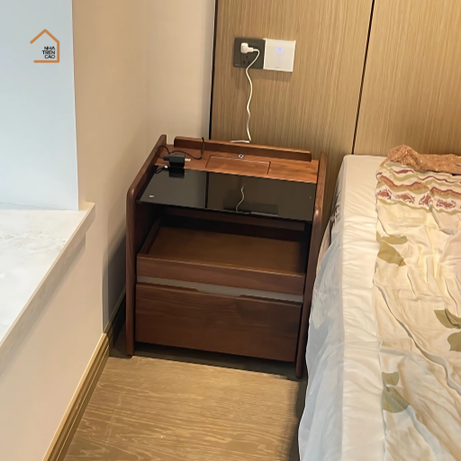 ZARA, Tủ đầu giường sang trọng, TDG_009, 45x40x50cm, Plywood phủ Veneer, Nội thất Nhà trên cao