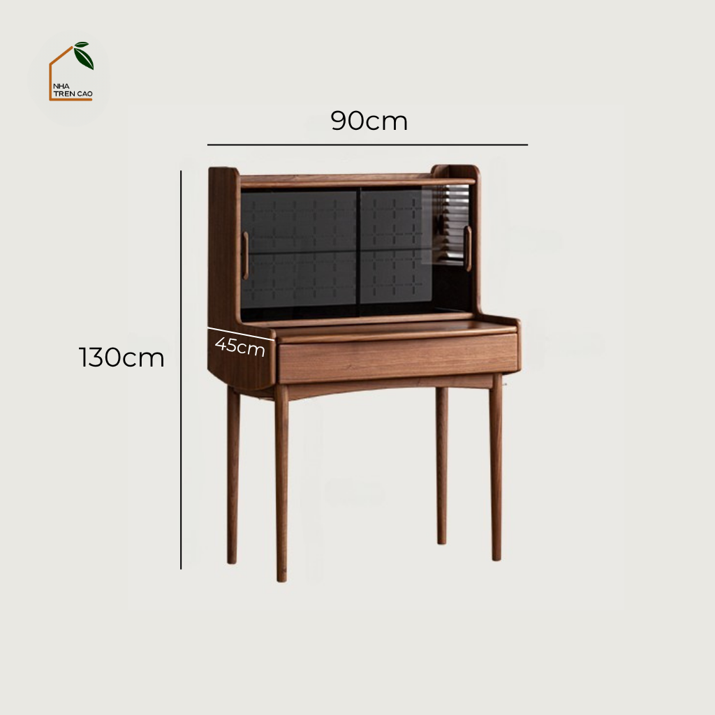 SOLIN, BTD_039, Bàn trang điểm phối kính, 90x45x130cm, Plywood phủ veneer, Nội thất Nhà Trên Cao