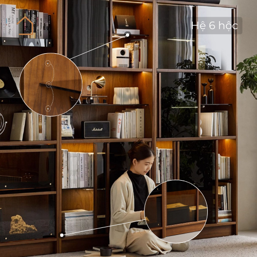 CABY, Kệ sách trang trí Japandi tối giản, KS_010, 90x30x180cm, Plywood phủ veneer, Nội thất Nhà trên cao
