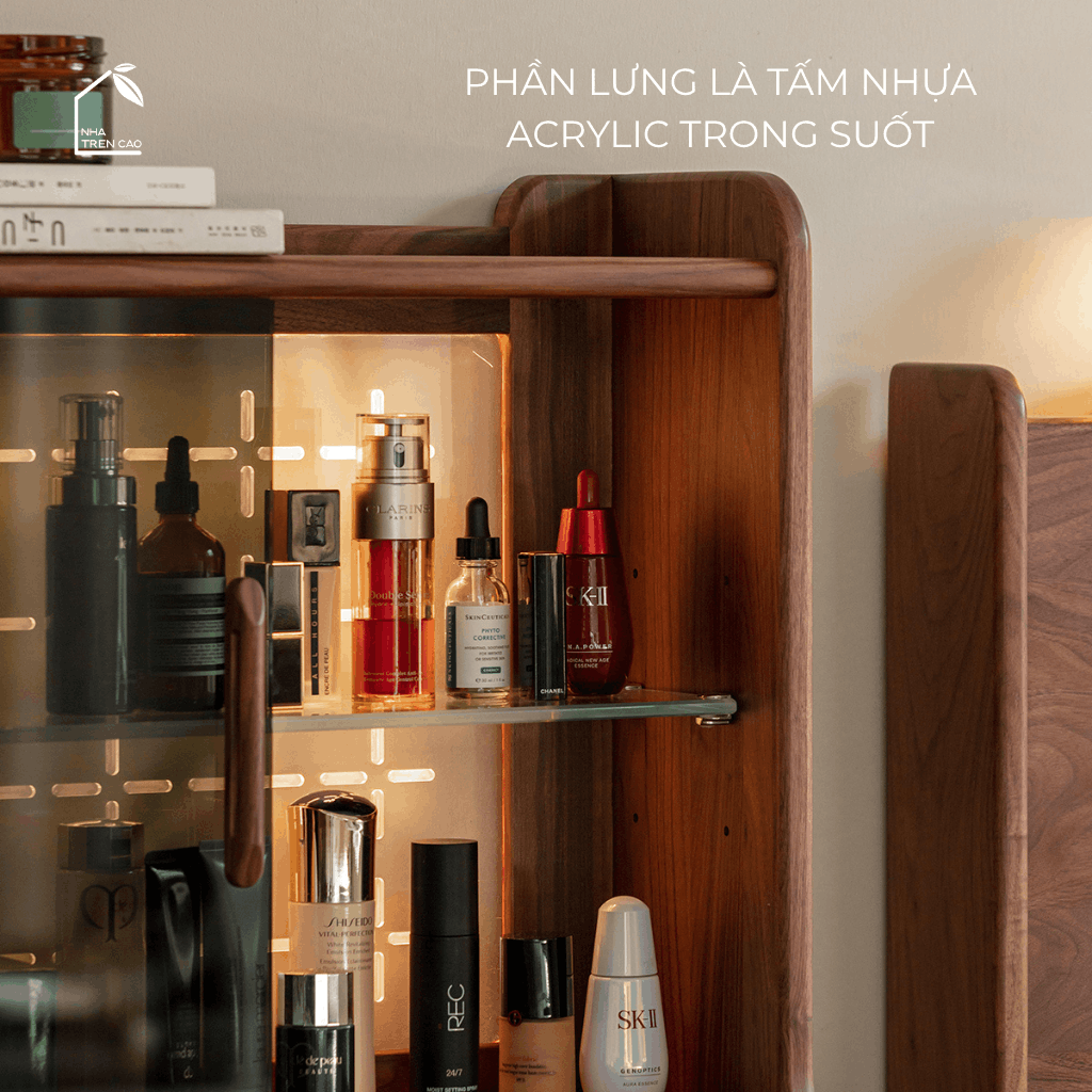 SOLIN, BTD_039, Bàn trang điểm phối kính, 90x45x130cm, Plywood phủ veneer, Nội thất Nhà Trên Cao