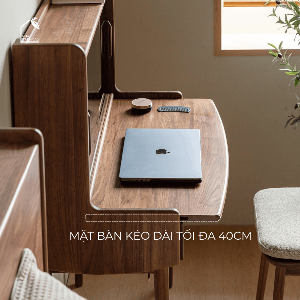 SOLIN, BTD_039, Bàn trang điểm phối kính, 90x45x130cm, Plywood phủ veneer, Nội thất Nhà Trên Cao