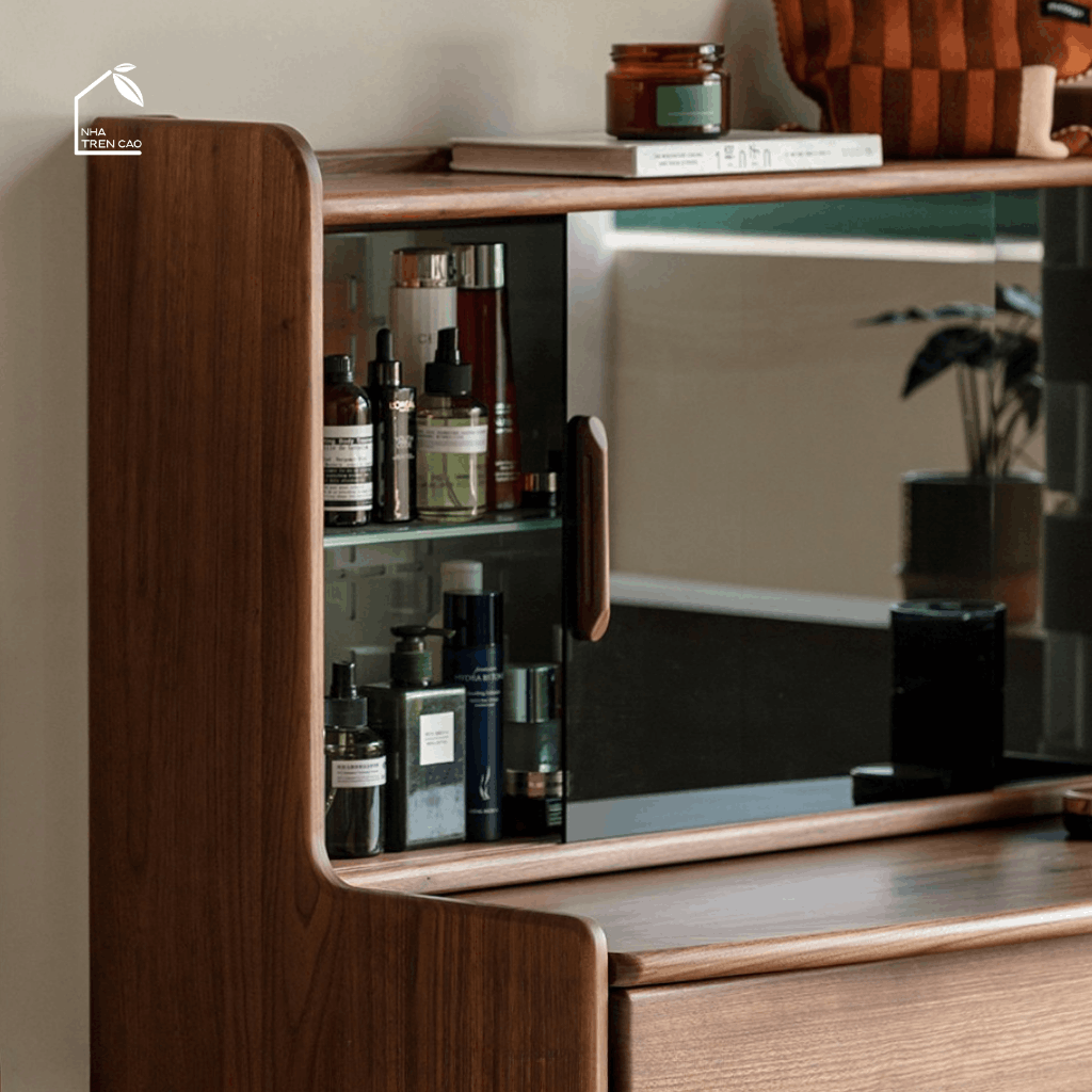 SOLIN, BTD_039, Bàn trang điểm phối kính, 90x45x130cm, Plywood phủ veneer, Nội thất Nhà Trên Cao