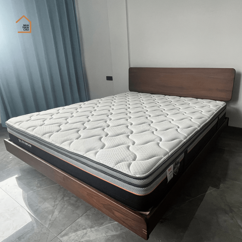 FIKO, Giường ngủ phong cách sang trọng tối giản, GN_017, 200x160x100cm, Plywood phủ Veneer, Nội thất Nhà trên cao