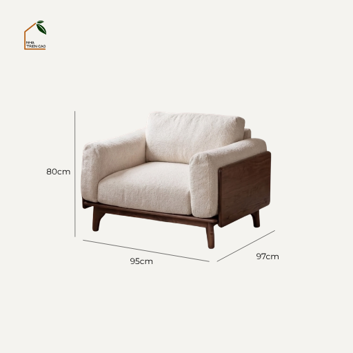 HONA, SFD_001, sofa đơn phong cách Japandi thanh lịch, 95x97x80cm, Plywood phủ Veneer, Nội thất Nhà Trên Cao