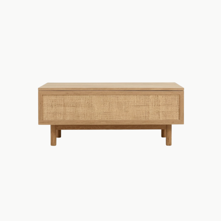 MEY, BT_016, Bàn trà phối lưới mây tre thanh lịch, 100x50x40cm, Nội thất Nhà Trên Cao