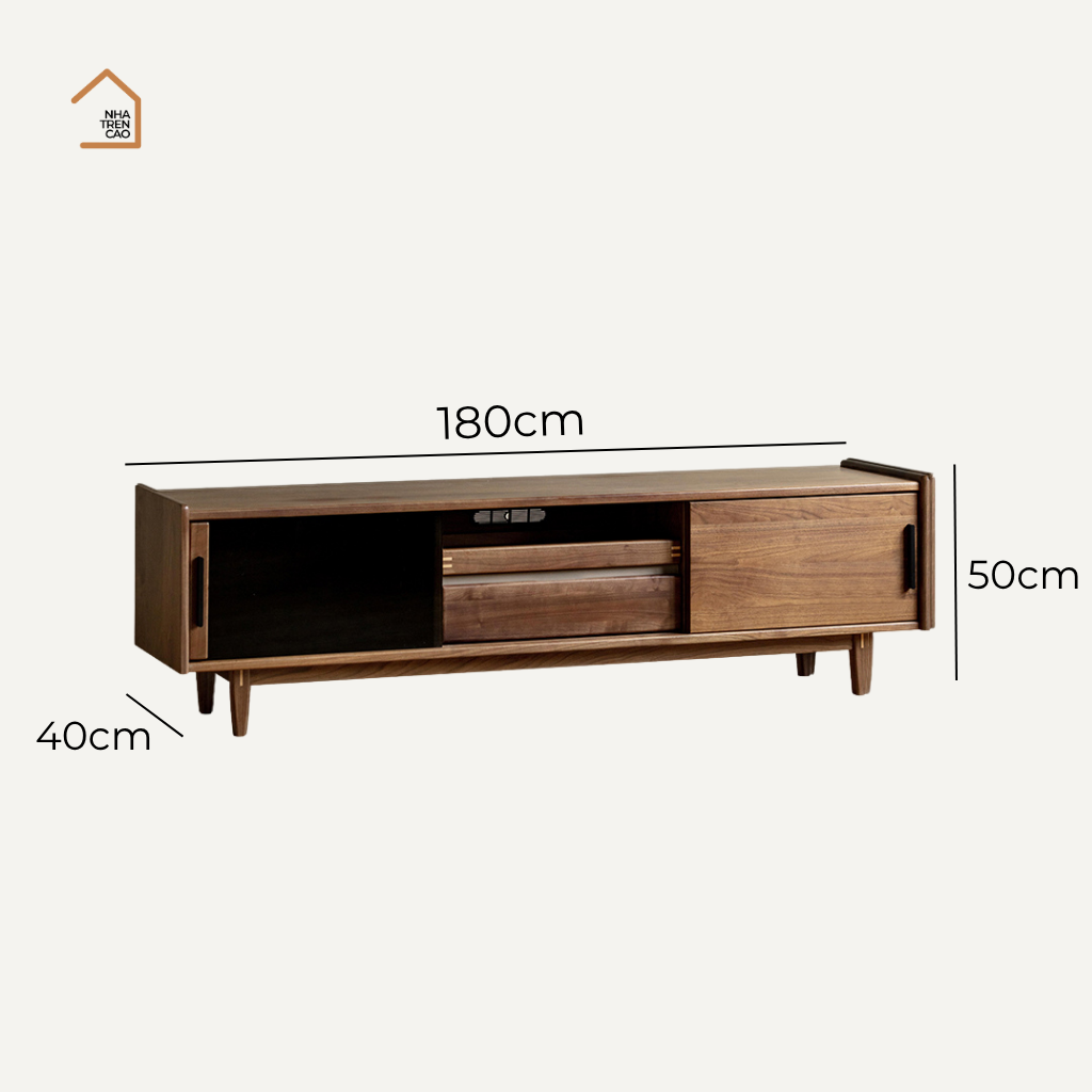 TENO, Kệ tivi thiết kế sang trọng, TTV_090, 180x40x50cm, Gỗ cao su phủ Veneer, Nội thất Nhà trên cao