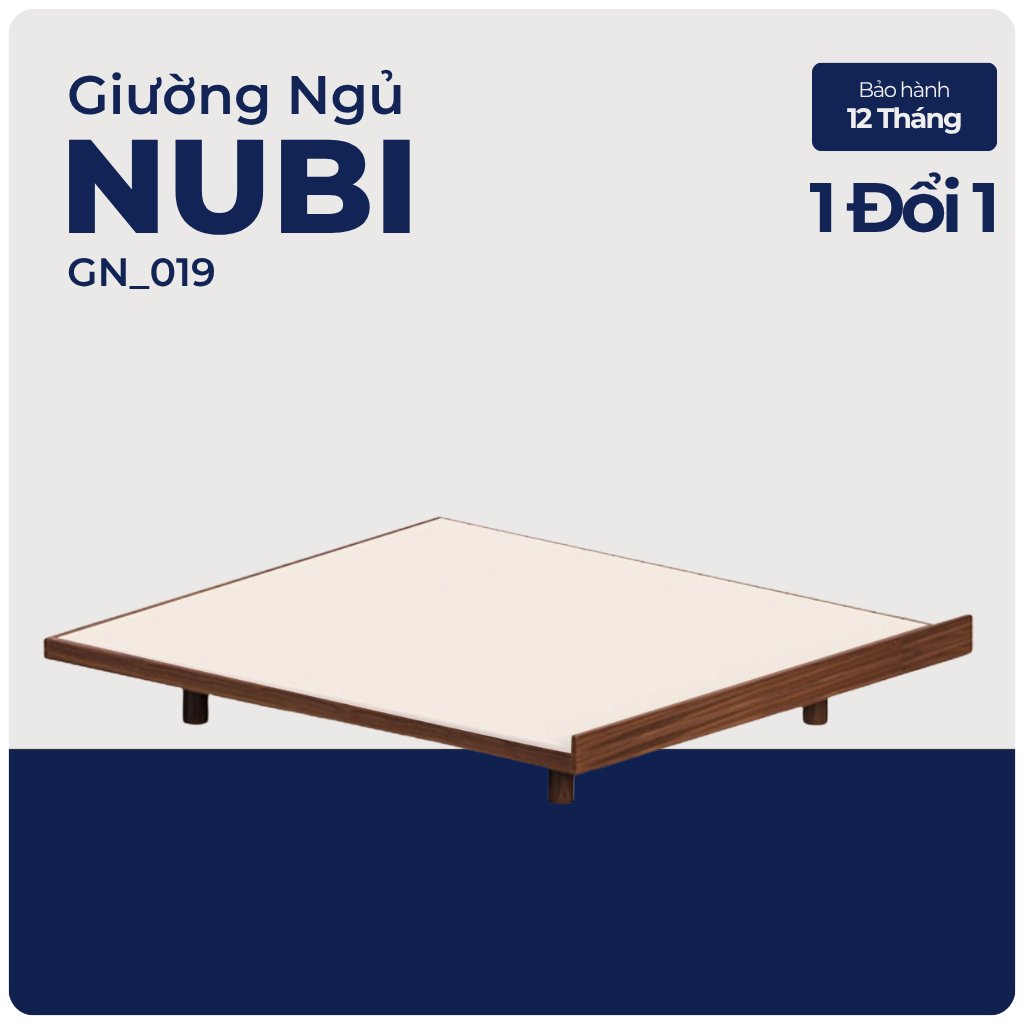 NUBI, Giường ngủ phong cách sang trọng tối giản, GN_019, 200x180x32cm, Plywood phủ Veneer, Nội thất Nhà trên cao