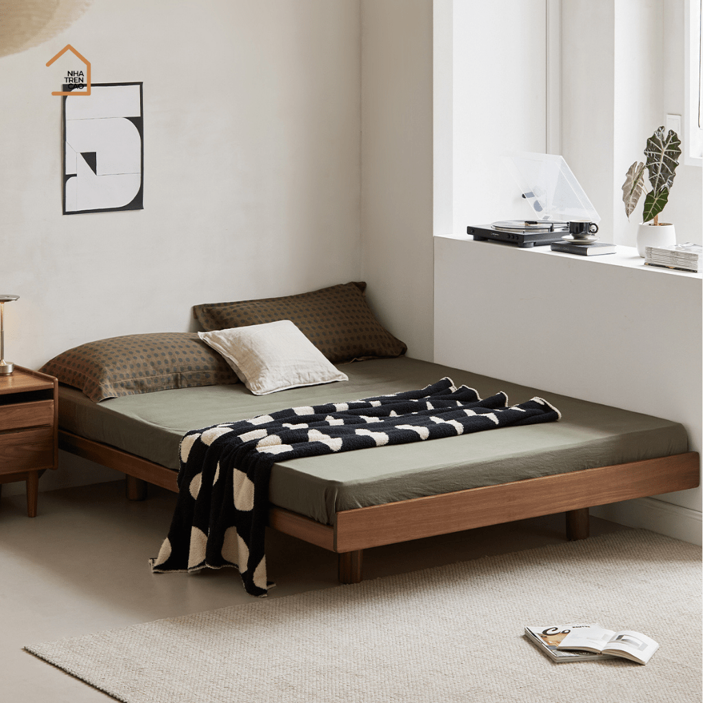 NUBI, Giường ngủ phong cách sang trọng tối giản, GN_019, 200x180x32cm, Plywood phủ Veneer, Nội thất Nhà trên cao