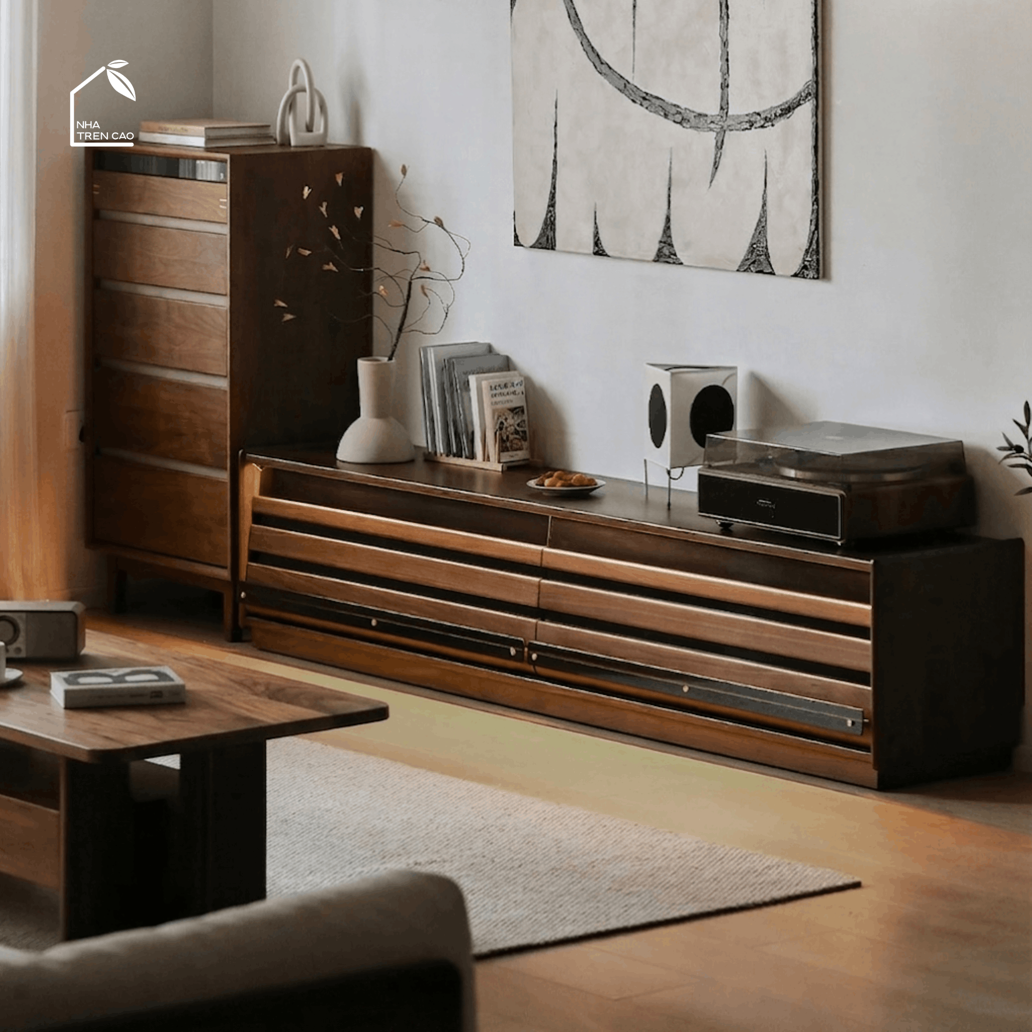 SOLIN, TTV_089, Kệ tivi hiện đại sang trọng, 210x40x45cm, Plywood phủ Veneer, Nội thất Nhà trên cao