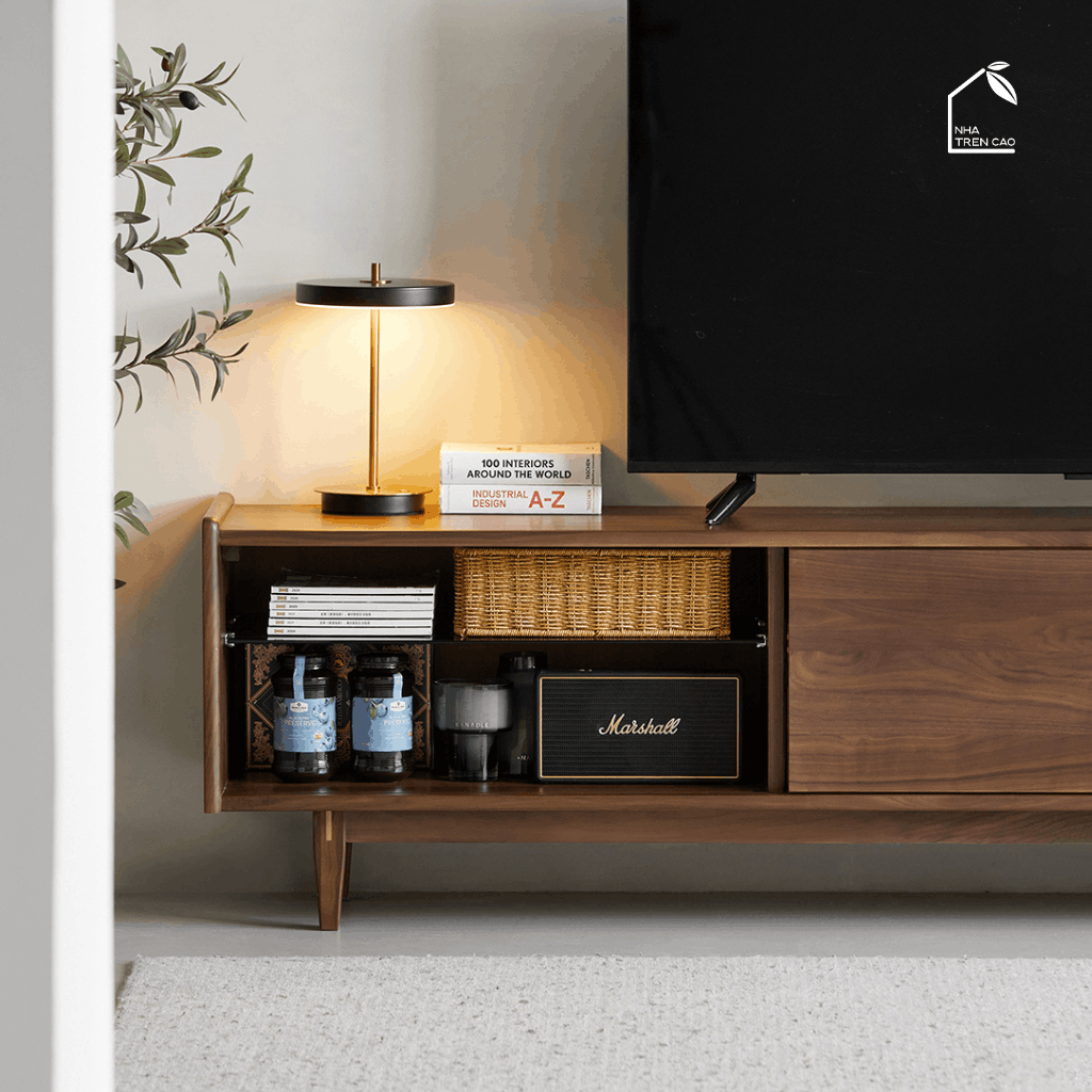 HONA, TTV_090, Kệ tivi thiết kế sang trọng, 180x40x50cm, Gỗ plywood phủ Veneer, Nội thất Nhà trên cao