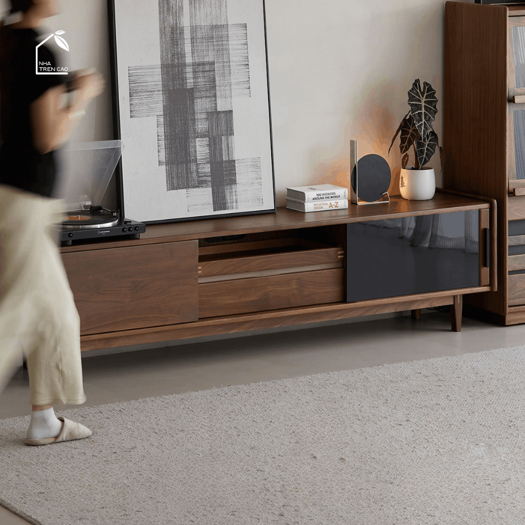 HONA, TTV_090, Kệ tivi thiết kế sang trọng, 180x40x50cm, Gỗ plywood phủ Veneer, Nội thất Nhà trên cao