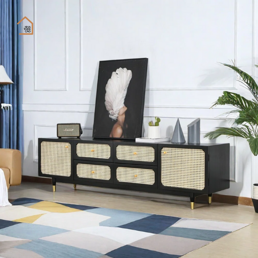 ADALA, Kệ tivi phối lưới mây tre tối giản, TTV_079, 180x40x60cm, Nội thất Nhà trên cao