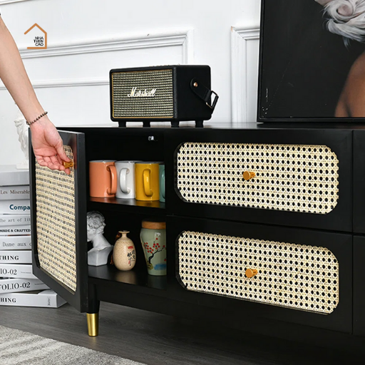 ADALA, Kệ tivi phối lưới mây tre tối giản, TTV_079, 180x40x60cm, Nội thất Nhà trên cao