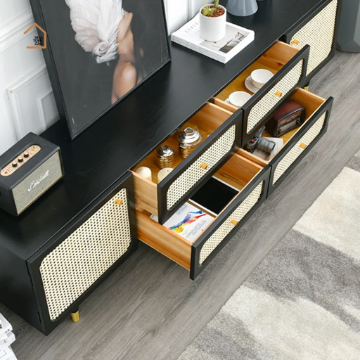 ADALA, Kệ tivi phối lưới mây tre tối giản, TTV_079, 180x40x60cm, Nội thất Nhà trên cao