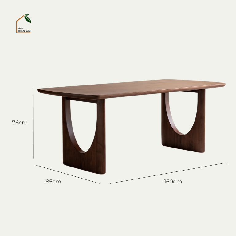 LUNA, BA_004, bàn ăn gia đình thiết kế vòng cung sang trọng, 160x85x76cm, Plywood phủ veneer, Nội thất Nhà trên cao
