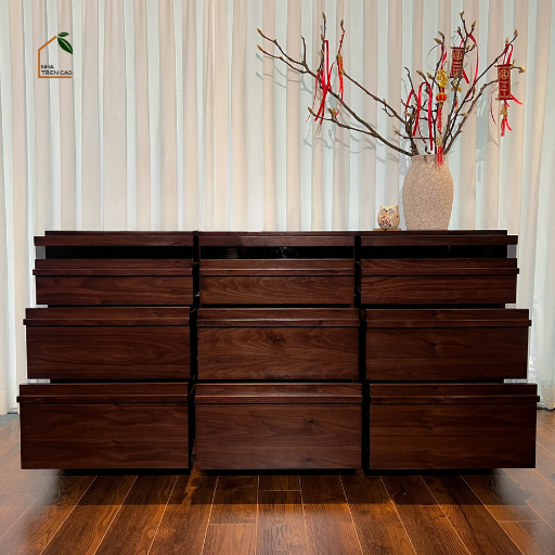 LINEA, TLT_089, Tủ lưu trữ 9 hộc phong cách sang trọng, 160x40x80cm, Plywood phủ veneer, Nội thất Nhà trên cao