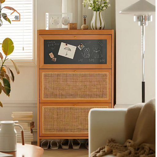 JAY, Tủ giày sang trọng hiện đại, TG_005, 80x28x127cm, MDF phủ sơn 2K phối lưới mây tre, Nội thất Nhà trên cao