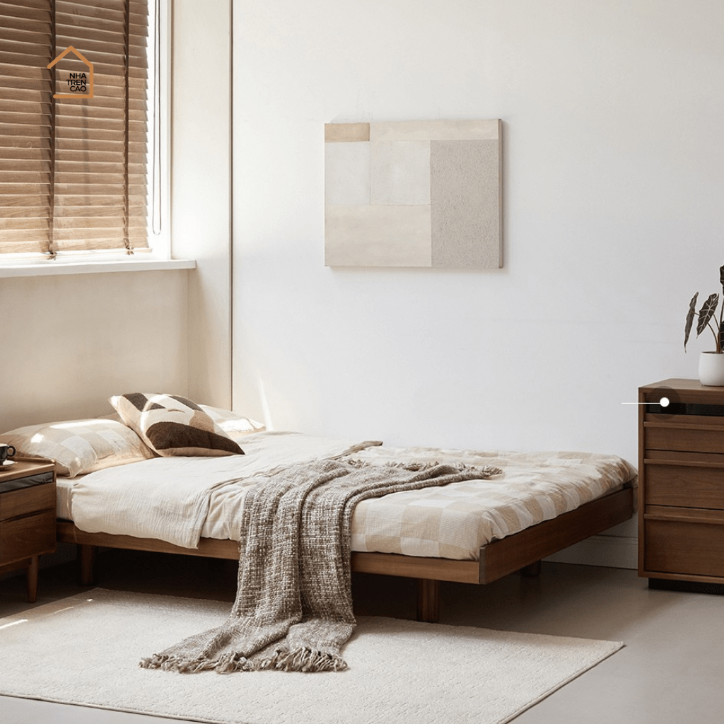 NUBI, Giường ngủ phong cách sang trọng tối giản, GN_019, 200x180x32cm, Plywood phủ Veneer, Nội thất Nhà trên cao