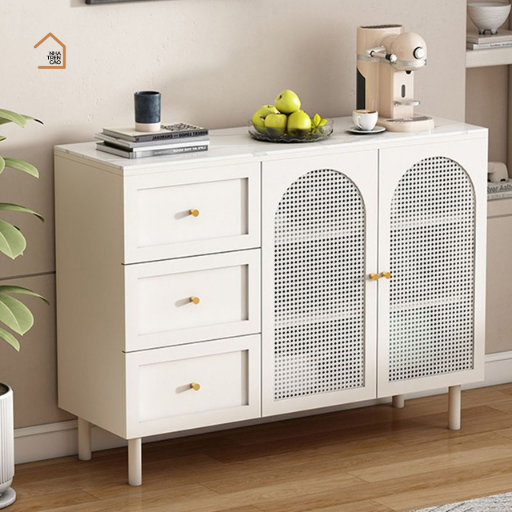 CHIC, Tủ lưu trữ trang trí hiện đại, TLT_034, 120x40x80cm, Gỗ MDF phủ sơn 2K Phối mây tre, Nội thất Nhà trên cao