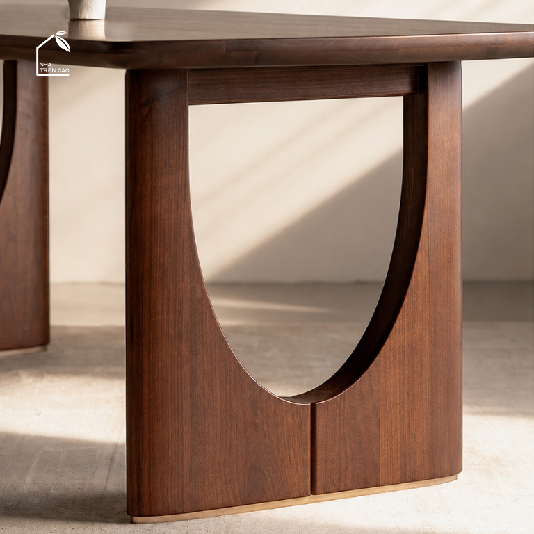 LUNA, BA_004, bàn ăn gia đình thiết kế vòng cung sang trọng, 160x85x76cm, Plywood phủ veneer, Nội thất Nhà trên cao