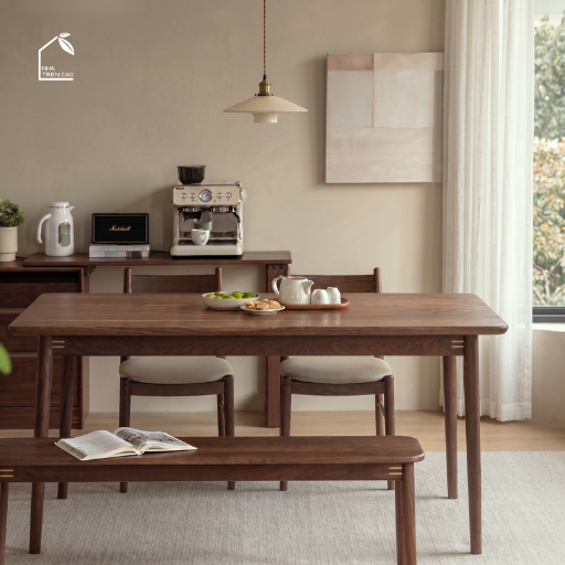 HONA, BA_002, bàn ăn gia đình phong cách Japandi thanh lịch, 160x80x76cm, Plywood phủ veneer, Nội thất Nhà trên cao