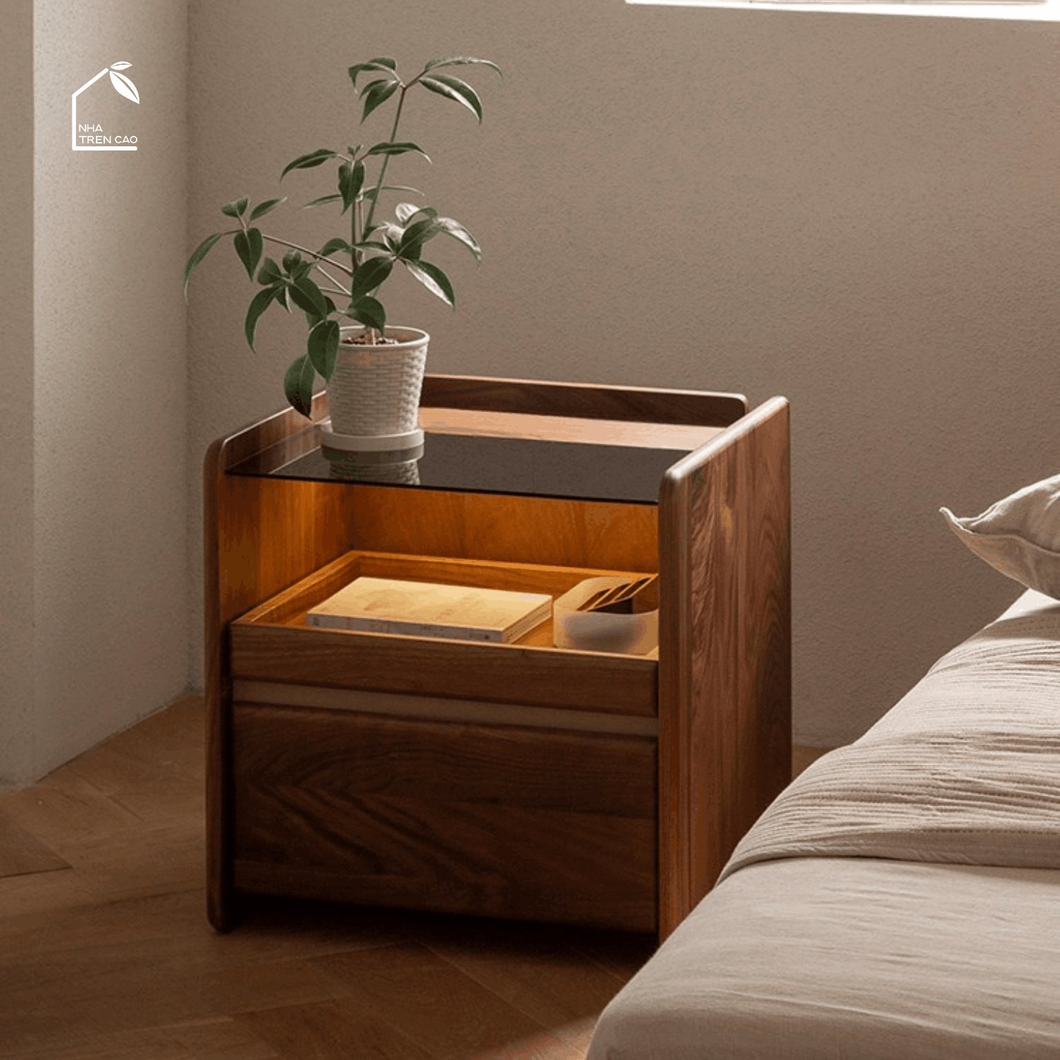 SOLIN, TDG_009, Tủ đầu giường sang trọng, 45x40x50cm, Plywood phủ Veneer, Nội thất Nhà trên cao