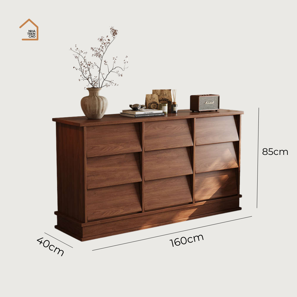 BEYOND, Tủ Lưu Trữ Kiểu Dáng Sang Trọng, TLT_093, 160x40x85cm, Gỗ Plywood Phủ Veneer, Nội Thất Nhà Trên Cao