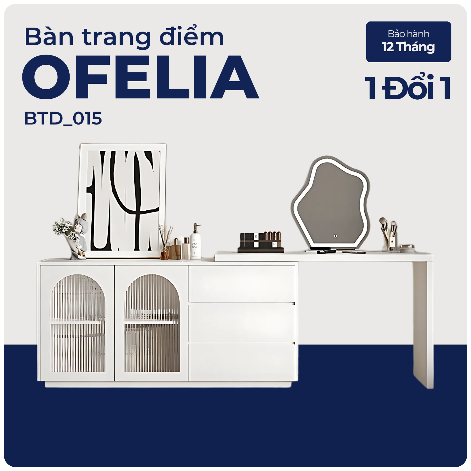 OFELIA, Bàn trang điểm kết hợp bàn làm việc 3 hộc, BTD_015, 120x40x75cm, MDF phủ Melamine, Nội thất Nhà Trên Cao