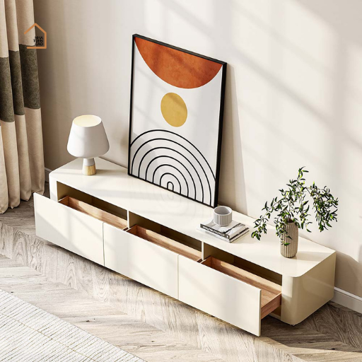 CECILY, Kệ tivi phong cách hiện đại bo tròn, 3 cánh mở, TTV_040, 180x40x45cm, MDF phủ sơn 2K, Nội thất Nhà Trên Cao