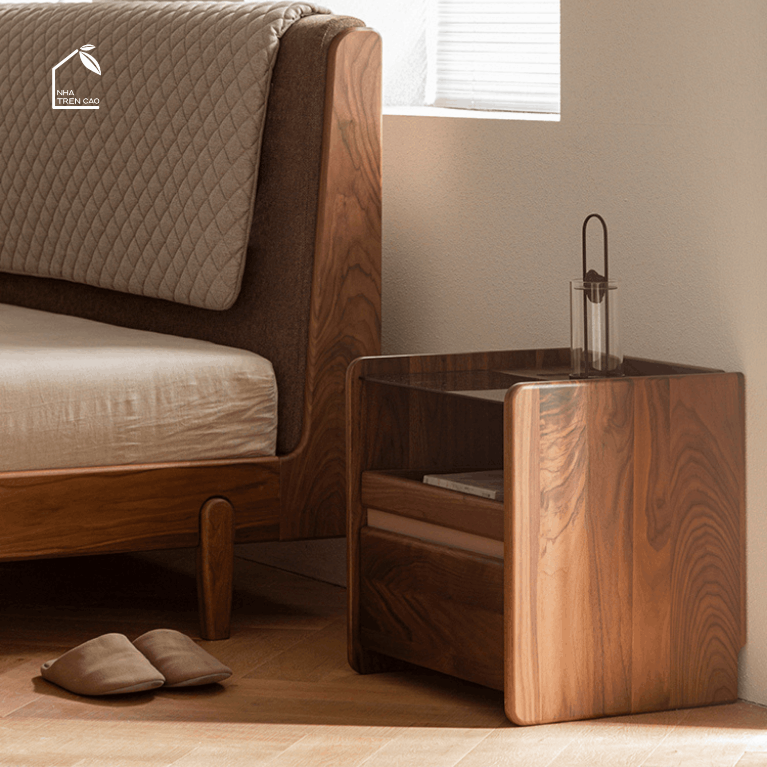 SOLIN, TDG_009, Tủ đầu giường sang trọng, 45x40x50cm, Plywood phủ Veneer, Nội thất Nhà trên cao