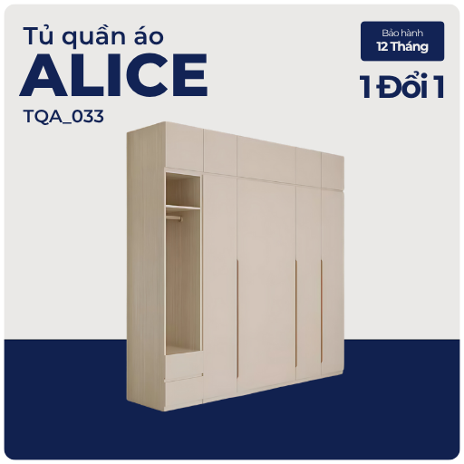 ALICE, Tủ quần áo phong cách hiện đại thanh lịch, TQA_033, 200x55x250cm, Gỗ MDF phủ Melamine, Nội thất Nhà trên cao