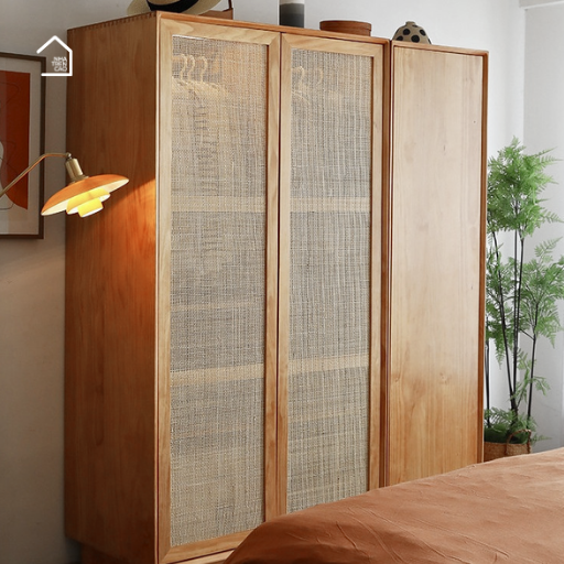 GEE, Tủ quần áo phối lưới mây tre, TQA_005, 120x55x180cm, Nội thất Nhà trên cao