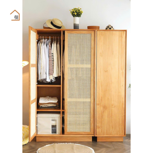 GEE, Tủ quần áo phối lưới mây tre, TQA_005, 120x55x180cm, Nội thất Nhà trên cao