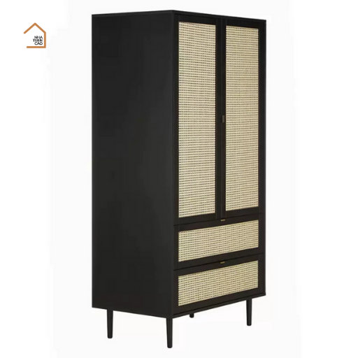 GALON, TQA_017, Tủ quần áo phối lưới mây tre, 100x55x200cm, Nội thất Nhà trên cao