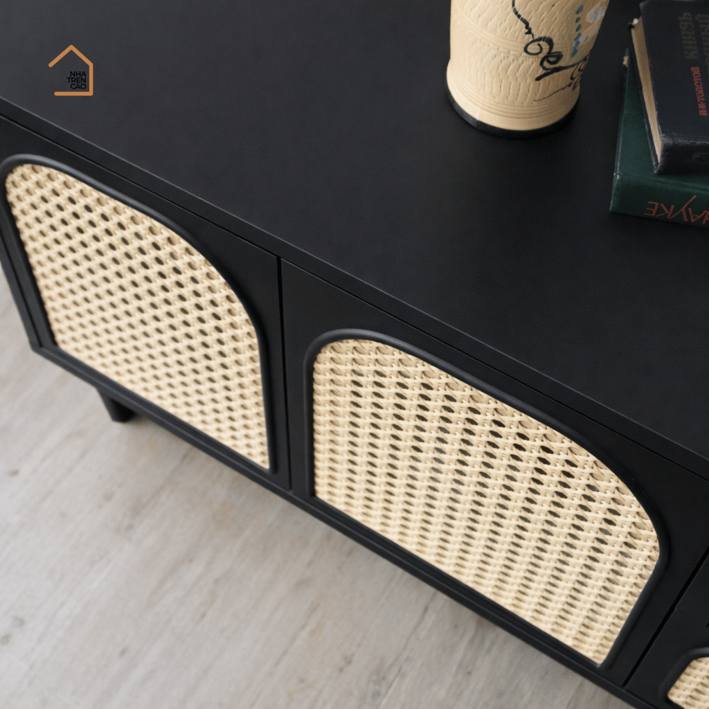 GALON, TTV_024, Kệ tivi phối lưới mây tre, 180x40x55cm, Gỗ MDF phủ sơn 2K, Nội thất Nhà trên cao