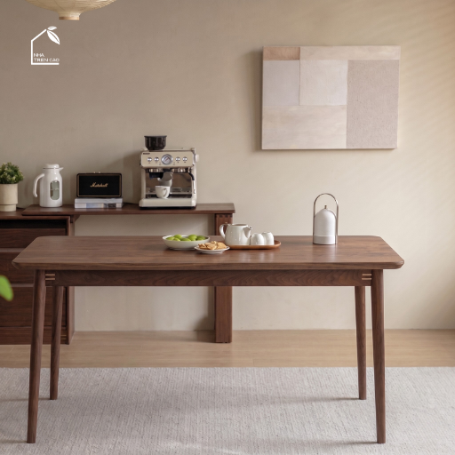 HONA, BA_002, bàn ăn gia đình phong cách Japandi thanh lịch, 160x80x76cm, Plywood phủ veneer, Nội thất Nhà trên cao