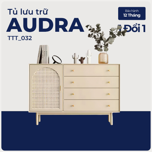 AUDRA, Tủ lưu trữ trang trí phối lưới mây tre, TTT_032, 100x40x90cm, Nội thất Nhà trên cao