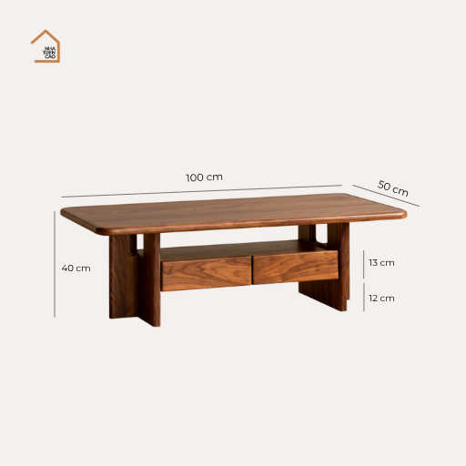 SOLIN, BT_012, Bàn trà phong cách sang trọng, 100x50x40cm, Plywood phủ veneer, Nội thất Nhà trên cao