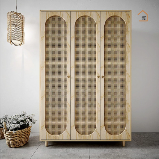TARA, TQA_012, Tủ quần áo phối lưới mây tre, 120x60x200cm, Nội thất Nhà trên cao