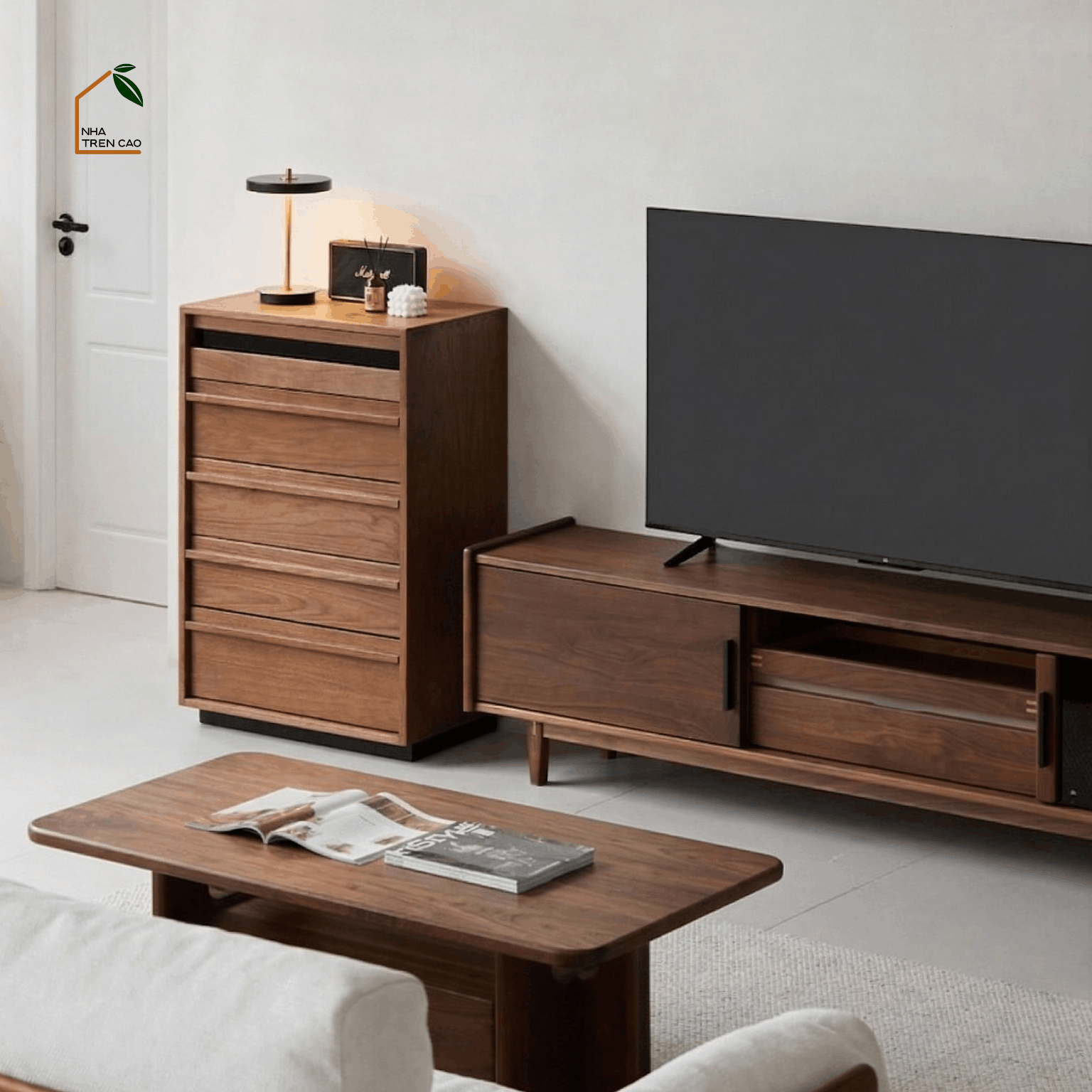 SOLIN, BT_012, Bàn trà phong cách sang trọng, 100x50x40cm, Plywood phủ veneer, Nội thất Nhà trên cao